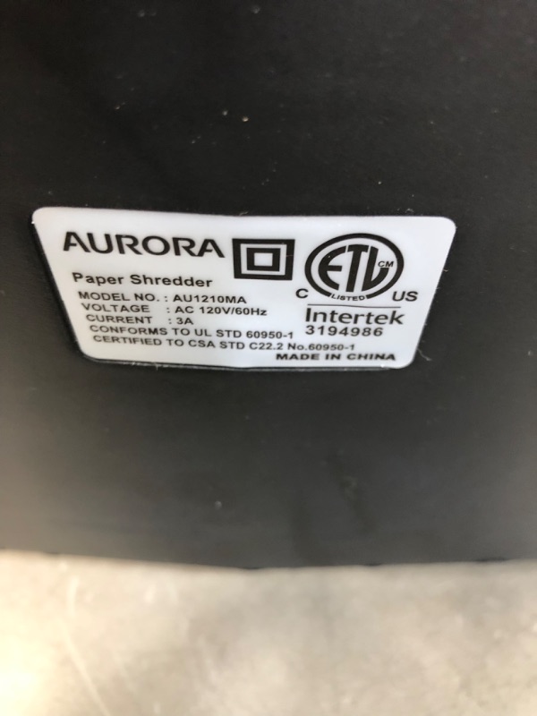 Photo 2 of Aurora AU1210MA Professional Grade High Security 12-Sheet Micro-Cut Paper/ CD and Credit Card/ 60 Minutes Continuous Run Time Shredder
