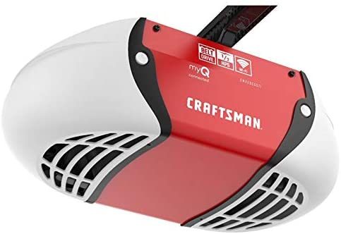 Photo 1 of CRAFTSMAN 1/2 HP Smart Garage Door Opener - myQ Smartphone Controlled - Belt Drive, Wireless Keypad Included, Model CMXEOCG571, Red
