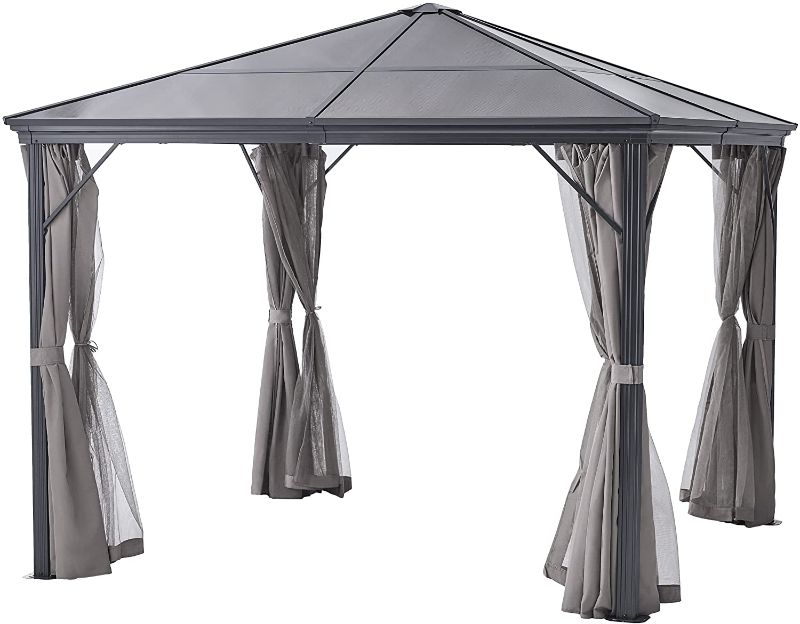 Photo 1 of **INCOMPLETE BOX 1 OF 2**Christopher Knight Home 303379 Bali Outdoor 10 x 10 Foot Gazebo with Curtains, Grey + Black
