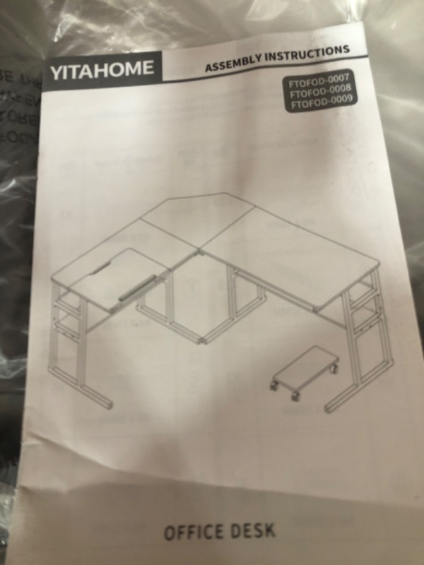Photo 1 of BOX 2 OF 2 
YITAHOME Tiltable Modern L-Shaped Computer Desk with Bookshelf, 67 inch Double Workstation Corner Studying Desk Drafting Drawing Gaming Table for Office Home, Walnut
