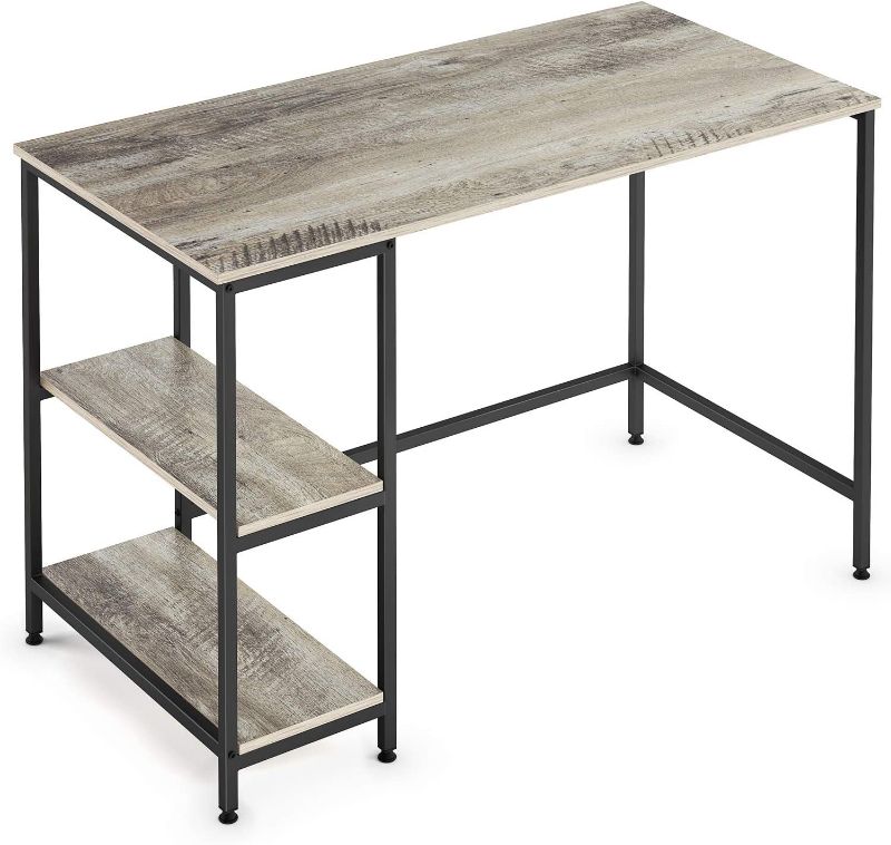 Photo 1 of Ballucci Computer Desk, 47 Inch Home Office Desk with 2 Storage Shelves, Modern Study and Gaming Desk, Wood with Metal Frame Workstation and Writing Table - Rustic Gray
