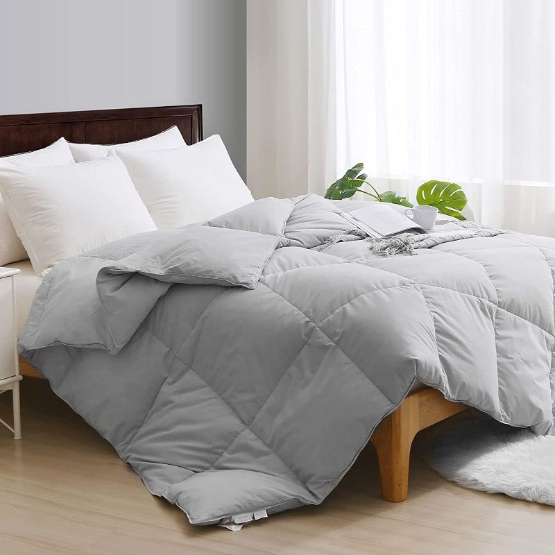 Photo 1 of  Cotton Feather Down Comforter Grey Medium Warm All Seasons King Size Duvet Insert (106x90, Cloud Grey)