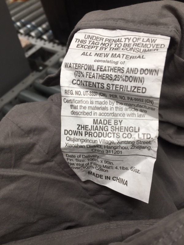 Photo 1 of  Cotton Feather Down Comforter Grey Medium Warm All Seasons King Size Duvet Insert (106x90, Cloud Grey)