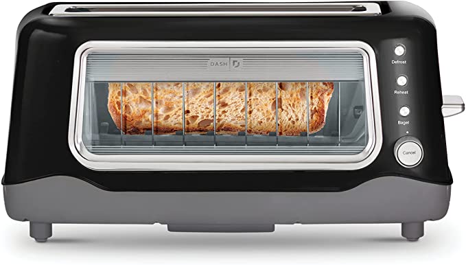 Photo 1 of Dash Clear View Toaster: Extra Wide Slot Toaster with See Through Window - Defrost, Reheat + Auto Shut Off Feature for Bagels, Specialty Breads & other Baked Goods - Black
