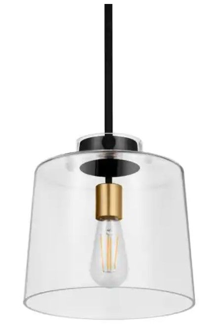 Photo 1 of Mullins 10 in. 1-Light Coal and Honey Gold Pendant Hanging Light, Modern Industrial Kitchen Pendant Lighting
