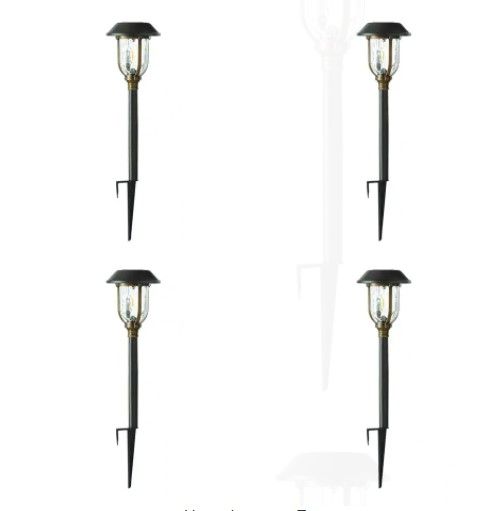 Photo 1 of 25 Lumens Solar 2-Tone Bronze and Brass LED Diecast Landscape Pathway Light Set with Vintage Bulb (4-Pack)
