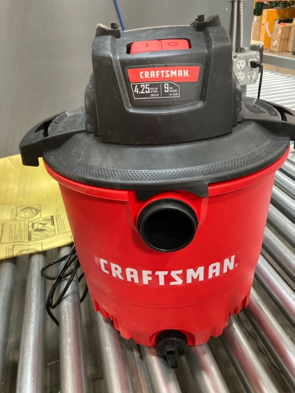 Photo 1 of CRAFTSMAN CMXEVBE17590 9 Gallon 4.25 Peak HP Wet/Dry Vac, Portable Shop Vacuum with Attachments , Red
