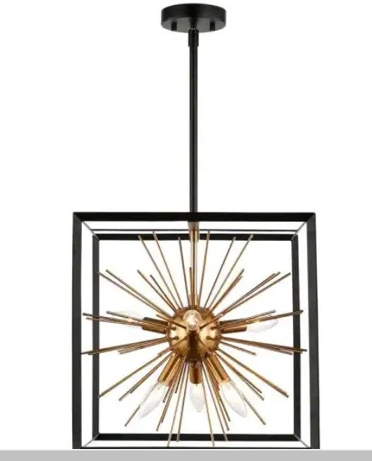 Photo 1 of Celeste 6-Light Black/Gold Chandelier with Metal Shade
