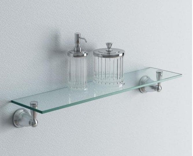 Photo 1 of Banbury 5-4/25 in. L x 3 in. H x 22-3/4 in. W Wall-Mount Clear Glass Shelf in Brushed Nickel
