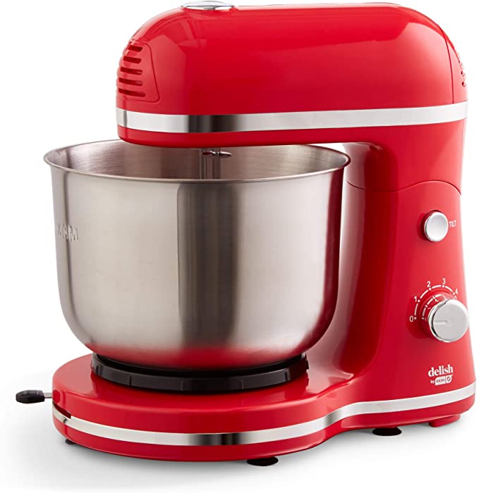Photo 1 of Delish by Dash Compact Stand Mixer, 3.5 Quart with Beaters & Dough Hooks Included - Red
