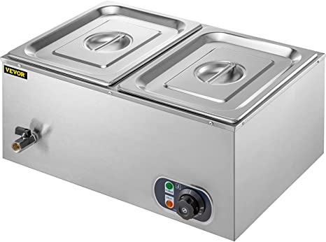 Photo 1 of VEVOR 110V 2-Pan Commercial Food Warmer 1200W Electric Countertop Steam Table 15cm/6inch Deep Stainless Steel Bain Marie Buffet Food Warmer 8.5Quart/Pan for Catering and Restaurants
