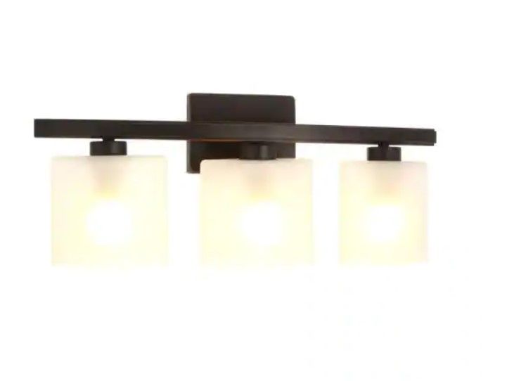 Photo 1 of Hampton Bay Ettrick 3-Light Oil-Rubbed Bronze Sconce with Hand Pained Glass Shades