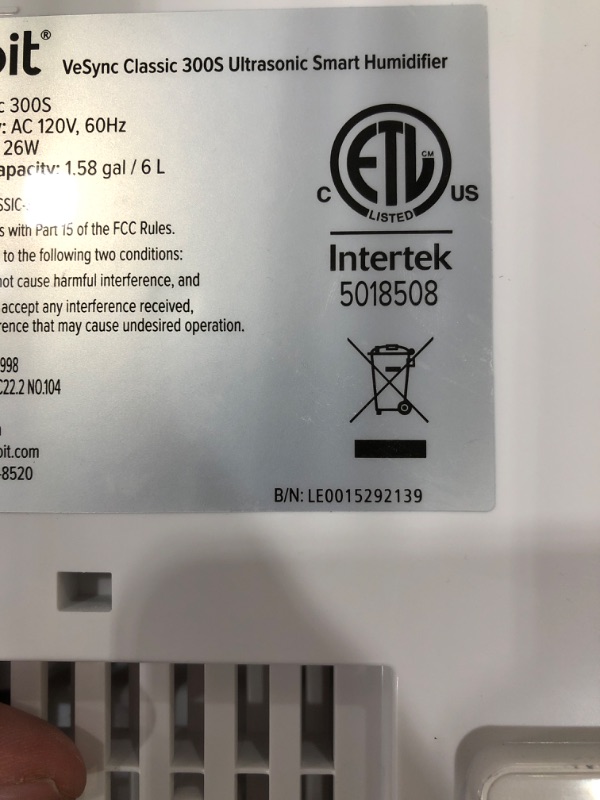 Photo 4 of **dirty but tested and functions** LEVOIT Humidifiers for Bedroom Large Room Home, 6L Top Fill Cool Mist for Plants and Baby, Lasts Up to 60 Hours, 505 sq ft Coverage, Super Quiet Operation, Easy to Use and Clean, Filterless, 6L, Grey
