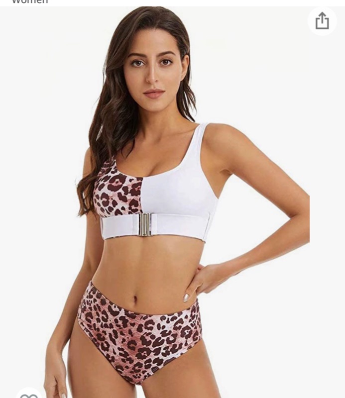 Photo 1 of High Waist Leopard Bikini Set Two Piece Swimsuit for Women-SMALL 