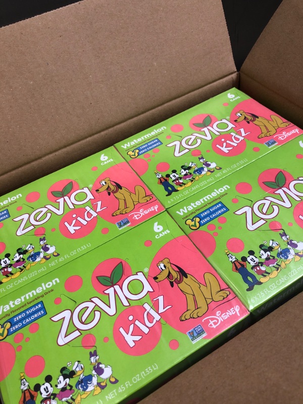 Photo 2 of **BEST IF USED BY 5/24/22-NOUN REFUNDABLE** Zevia Kidz Variety Pack, 7.5 Oz Cans (Pack Of 24) WATERMELON
