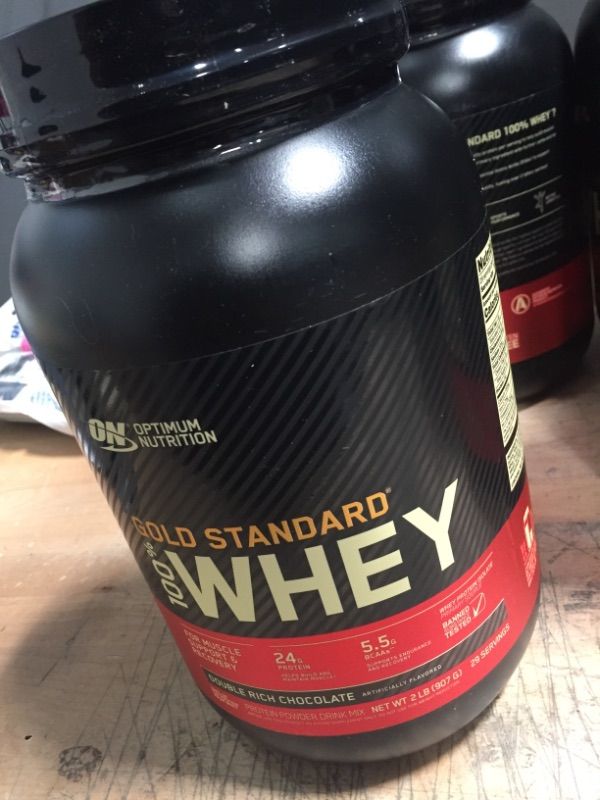 Photo 2 of **BEST IF USED BY 10/23- NOUN REFUNDAABLE**Optimum Nutrition Gold Standard 100% Whey Protein Powder, Double Rich Chocolate, 24g Protein, 2 Lb
