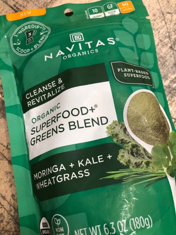 Photo 2 of **BEST IF USED BY 7/23-NOUN REFUNDABLE**Organic Superfood+ Greens Blend, Moringa + Kale + Wheatgrass, 6.3 oz (180 g), Navitas Organics
