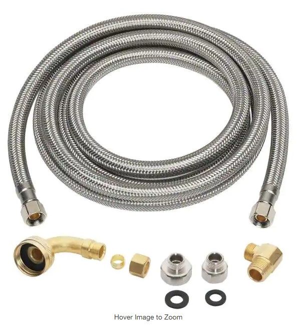 Photo 1 of 2 COUNT Everbilt 3/8 in. x 3/8 in. x 96 in. Stainless Steel Universal Dishwasher Supply Line**MISSING ACCESSORIES*** 