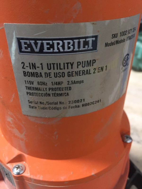 Photo 2 of Everbilt
1/4 HP 2-in-1 Utility Pump