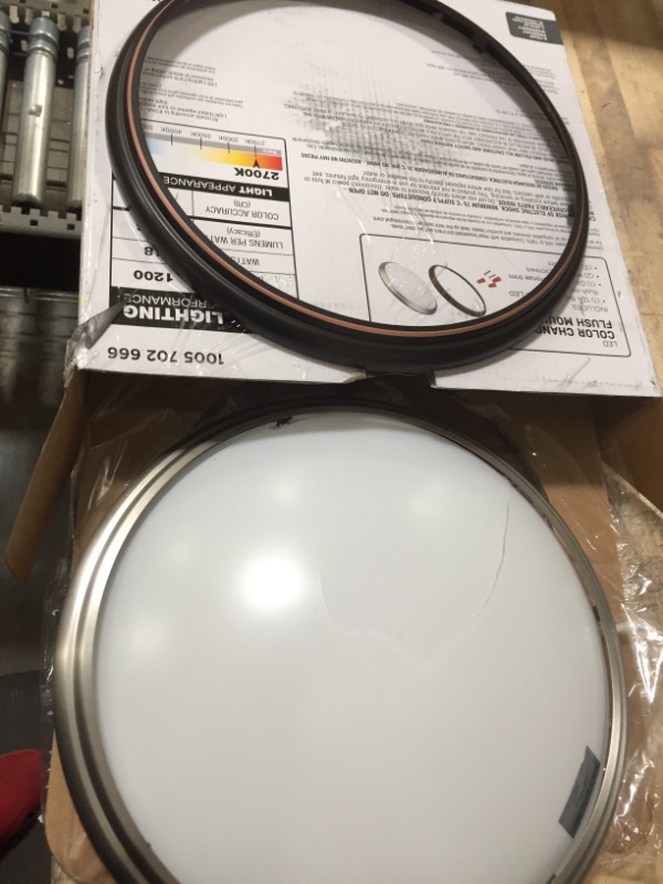 Photo 1 of Commercial Electric
12 in. Brushed Nickel and Oil-Rubbed Bronze Selectable Integrated LED Flush Mount with Interchangeable Trim