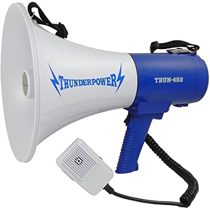 Photo 1 of ThunderPower THUN450 1200 Yard Sound Range 35 Watt Portable PA Bullhorn Megaphone Speaker with 3 Megaphone Modes, Blue
