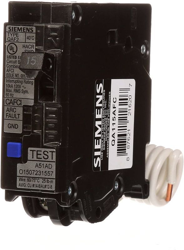 Photo 1 of SIEMENS QA115AFC 15-Amp Single Pole 120-volt Plug-On Combination AFCI Breaker, Black
