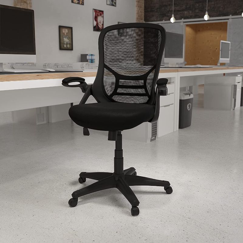 Photo 1 of ***PARTS ONLY***
Flash Furniture High Back Black Mesh Ergonomic Swivel Office Chair with Black Frame and Flip-up Arms
- Missing//loose hardware 