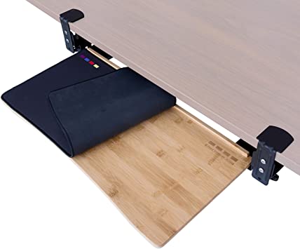 Photo 1 of Easy Clamp On Large Keyboard Tray Under Desk – Bamboo Wood Keyboard Drawer with Full Size Keyboard and Mouse Pad, Large (26 inches by 12.5 inches)
