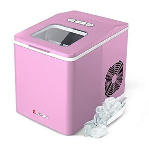 Photo 1 of Euhomy Ice Maker Machine Countertop, 26 lbs/24H, 9 Cubes Ready in 6 Mins, Self-Cleaning Electric Ice Maker Compact Potable Ice Maker with Ice Scoop and Basket. for Home/Kitchen/Camping/RV. (Pink)
