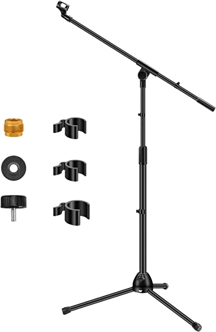 Photo 1 of InnoGear Microphone Stand, Detachable Tripod Boom Stand Height Adjustable Heavy Duty Mic Boom Stand with Mic Clip Holder and Metal Base for Singing, Speech, Stage, Wedding, Outdoor Activities
