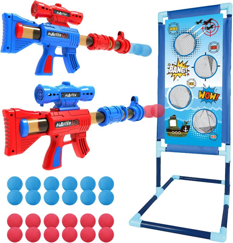 Photo 1 of  Shooting Game Toy for Age 6, 7, 8,9,10+ Years Old Kids, Boys - 2 Foam Ball Popper Air Guns & Shooting Target & 24 Foam Balls - Ideal Gift