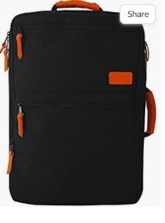 Photo 1 of 35L Travel Backpack for Air Travel Black with Brown Leather 