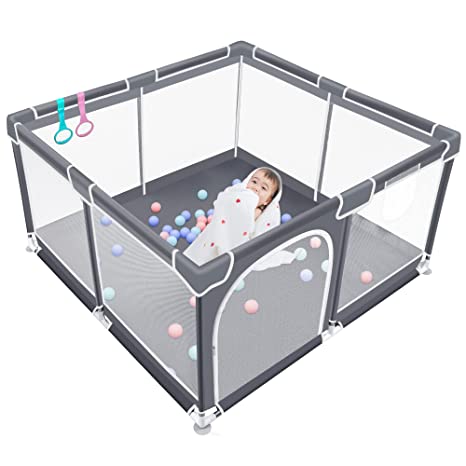 Photo 1 of Baby Playpen , Baby Playard, Playpen for Babies ,Indoor & Outdoor Kids Activity Center with Anti-Slip Base, Sturdy Safety Play Yard with Soft Breathable Mesh(Grey)
