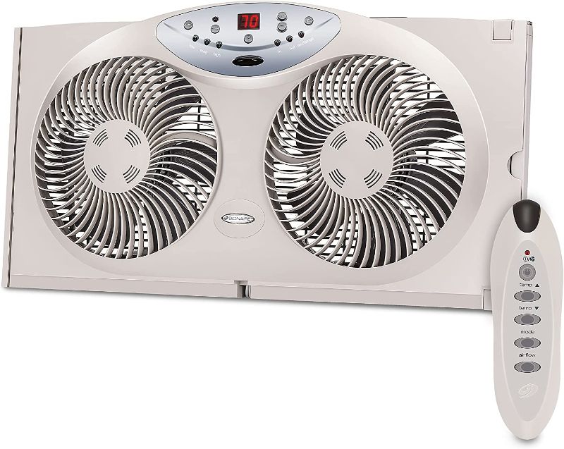 Photo 1 of Bionaire Window Fan with Twin 8.5-Inch Reversible Airflow Blades and Remote Control, White