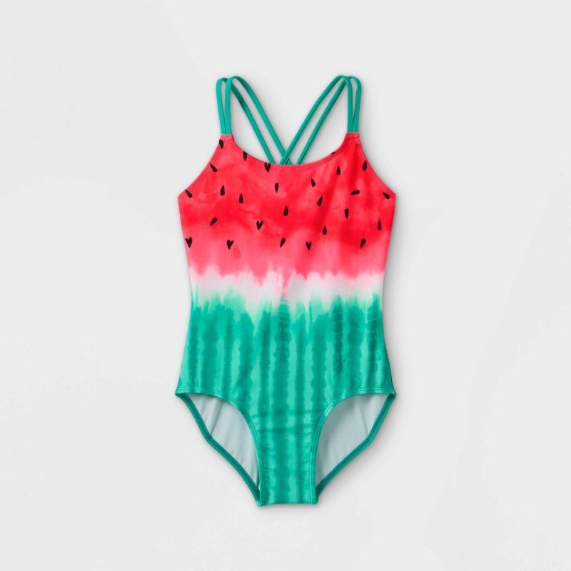 Photo 1 of Girls' Watermelon Ombre Tie-Dye One Piece Swimsuit - Cat & Jack XS