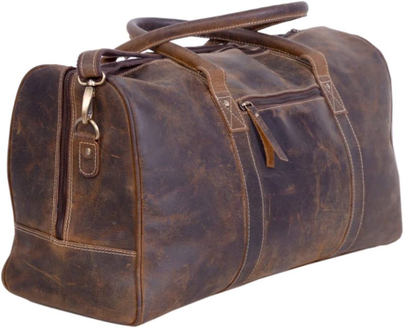 Photo 1 of KomalC 24 Inch Leather Duffel Bags for Men and Women Full Grain Leather Travel Overnight Weekend Leather Bags Sports Gym Duffel for Men (Brown Distressed Tan)
