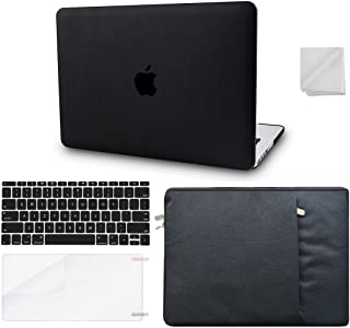 Photo 1 of KECC Compatible with MacBook Air 13 inch Case 2022 2021 2020 A2337 M1 A2179 Touch ID ltalian Leather Hard Shell + Keyboard Cover + Sleeve + Screen Protector + Dust Cloth (Black Leather)
