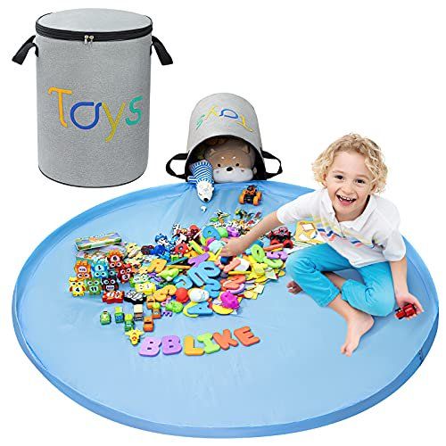 Photo 1 of BBLIKE Toy Storage Basket and Large Play Mat, Collapsible Cation Toy Storage Bin with Zipper, kids hamper Nursery Bins Durable Floor Activity Toy Organizers and Storage Box for Kids Room 11.81"*17.7"
