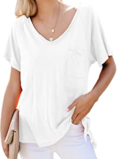 Photo 1 of Womens V Neck Shirts Loose Casual Fashion Tops Cute Basic Tees with Front Pocket large