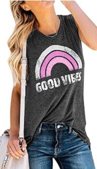 Photo 1 of Vaise Womens Loose Fit Graphic Tank Tops Casual Summer Tank Tops Trendy Tops Tunics - Med 