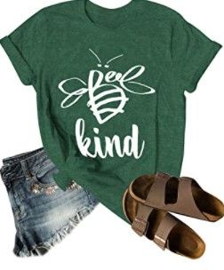 Photo 1 of Dresswel Be Kind Tshirt Women Short Sleeve T-Shirt Bee Graphic Tee Long Sleeve Pocket Shirt Casual Tops - Large
