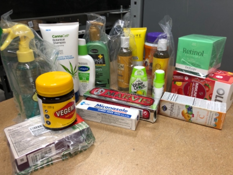 Photo 1 of EXPERATION DATES, U-CUBES 04-2022, WATER DROPS 05-2022, OLLY 04-2022, MYKIND 04-2022, CETAPHIL 08-2021, GLOBE 05-2024, VEGEMITE 03-2022, BUNDLE OF HEALTH CARE AND VITAMINS NOT REFUNDABLE.