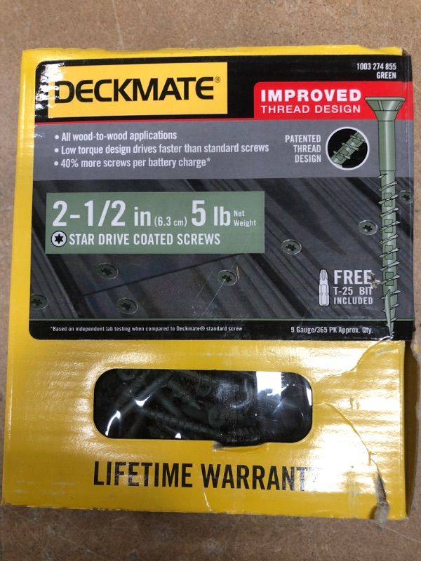 Photo 1 of  5lbs Deckmate Wood Deck star drive coated Screws green 2-1/2" screw