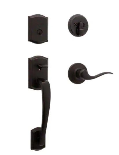 Photo 1 of 
Kwikset
Prescott Venetian Bronze Single Cylinder Entry Door Handleset with Tustin Handle Featuring SmartKey Security