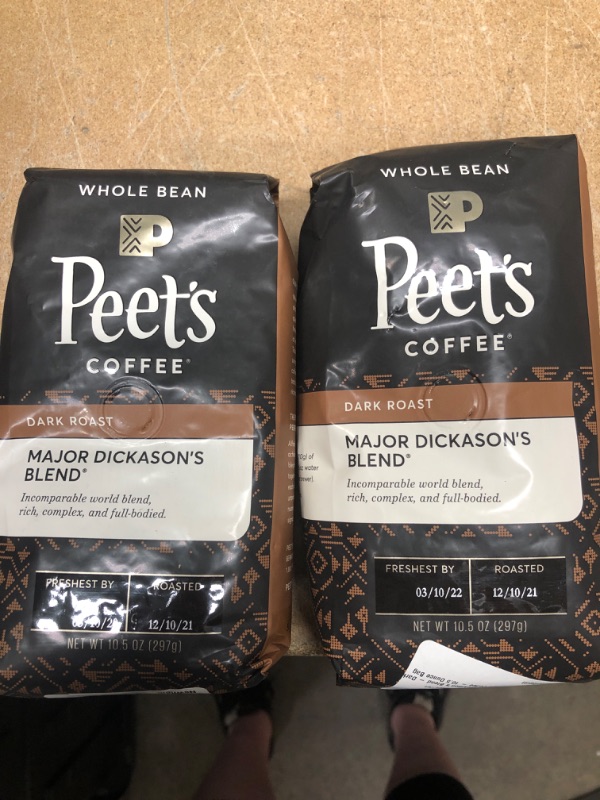 Photo 2 of BEST BY 3/10/22
***NON-REFUNDABLE***
(2 PACK)Peet's Coffee, Dark Roast Whole Bean Coffee - Major Dickason's Blend 10.5 Ounce Bag
