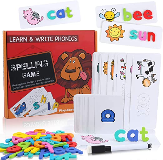 Photo 1 of  Educational Toys Spelling Games Easter Basket Stuffers See and Spell Learning Toys Matching Letter Game Toys for Boys Girls Kids Sight Words Learning Preschool Toys Easter Gifts for Kids (Red)
