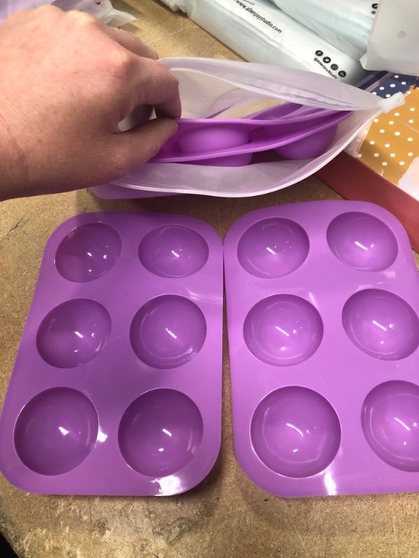 Photo 2 of 4 SET 6 Holes Semi Sphere Silicone Mould For Chocolate, Cake, Jelly, Pudding, Handmade Soap, Round Shape (Small semicircle purple)
