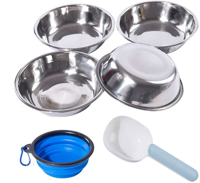 Photo 1 of Stainless Steel Dog Cat Bowls, 4 Pack Shallow Cat Dishes for Food and Water, Metal Whisker Relief Pet Bowl for Small Dogs and Cats, 12oz
