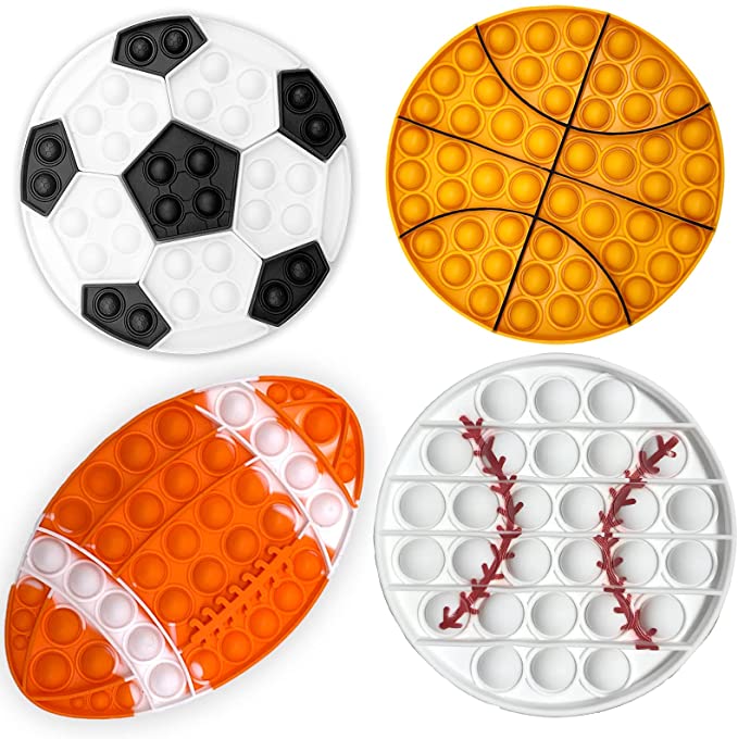 Photo 1 of 4 Pack Pop Fidget Toy It for Boys, Sensory Bubble Football Basketball Baseball Rugby Soccer Push Its Pop Toys Autism Stress Reliever Silicone Toy Gifts for Kids Adults, Relieve Anxiety Autis
