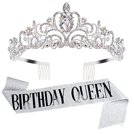 Photo 1 of 
Tiara for Women Birthday, Tiara for Women AB Rhinestone, Happy Birthday Queen Tiara for Women, Birthday Crown for Girls Tiaras Birthday Queen Crowns with Birthday Girl Sash, Silver Crowns for Women
